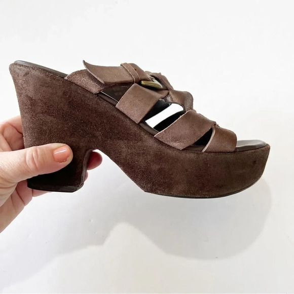 Kork Ease‎ Bronze Velvet Chunky Heel Sandals Women’s Size 6 Boho Sundance 70s - Picture 2 of 10